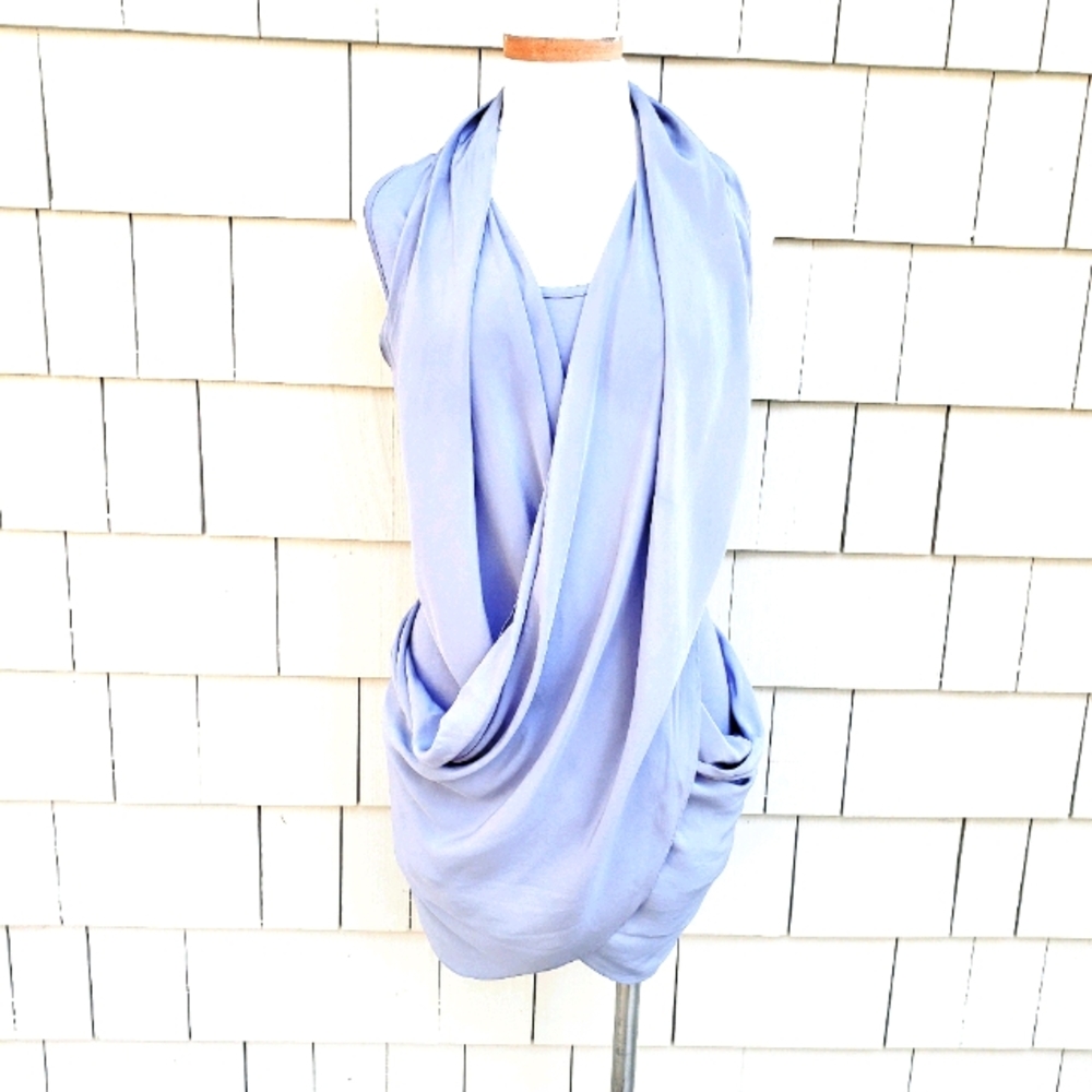 ALL SAINTS Abi Chiffon Asymmetrical Tank blue silky drape goddess style